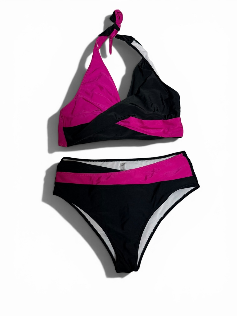 NWOT Women’s Two-Piece Halter Bikini in Black and Magenta | XXL